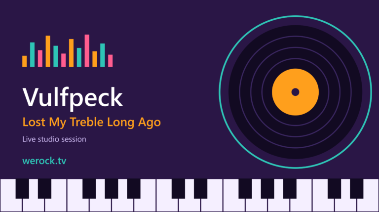 Graphic with a vinyl record, sound bars, and piano keys for Vulfpeck’s “Lost My Treble Long Ago” live session on WeRock.TV